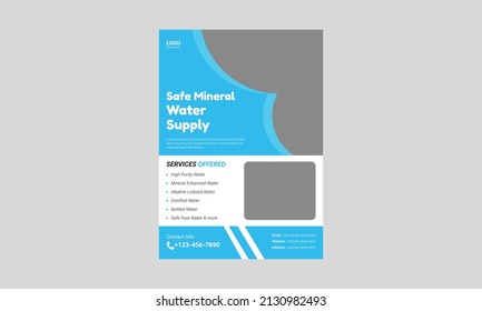 Water refilling service flyer design. Drink pure water poster template. Freshwater service flyer template, cover, a4 size, flyer, poster, leaflet, print ready