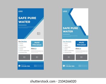 Water refilling service roll up banner design. Drink pure water poster template. Freshwater service banner template, cover, print-ready