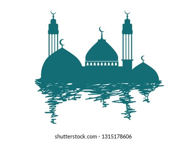 water reflection mosque masjid vector in white background