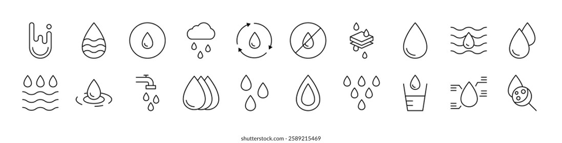 Water Related Icon Set. Editable Stroke. Suitable for Web Sites, Books, Cards, Apps 