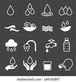 Water related icons and black background