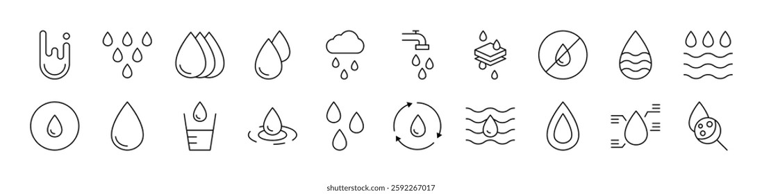 Water Related Line Icons for Web Sites, Books, Cards, Apps. Editable Stroke. Suitable for Web Sites, Books, Cards, Apps