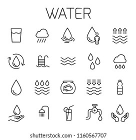 Water related vector icon set. Well-crafted sign in thin line style with editable stroke. Vector symbols isolated on a white background. Simple pictograms.