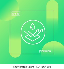 icono de superficie repelente de agua, signo lineal aislado en fondo verde