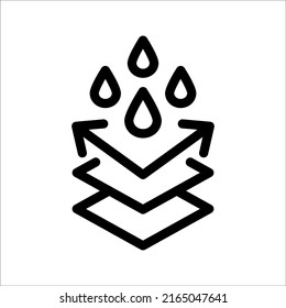 Icono de línea de superficie repelente de agua, concepto de símbolo impermeable aislado en fondo blanco, Ilustración vectorial.