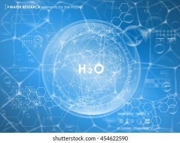 Water research background with HUD elements. Futuristic user interface. Template for app and web.