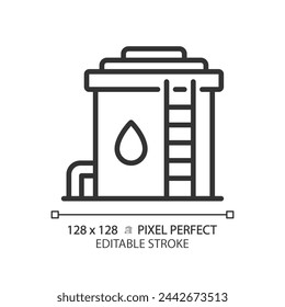 Water reservoir linear icon. Storage tank. Municipal water system. Public utilities. Resource management. Thin line illustration. Contour symbol. Vector outline drawing. Editable stroke. Pixel perfect