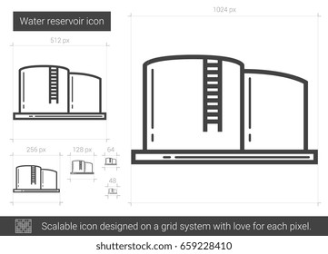 Water Reservoir Vector Line Icon Isolated On White Background. Water Reservoir Line Icon For Infographic, Website Or App. Scalable Icon Designed On A Grid System.