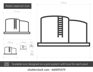 Water Reservoir Vector Line Icon Isolated On White Background. Water Reservoir Line Icon For Infographic, Website Or App. Scalable Icon Designed On A Grid System.