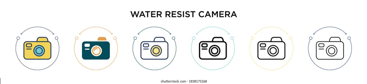 Water resist camera icon in filled, thin line, outline and stroke style. Vector illustration of two colored and black water resist camera vector icons designs can be used for mobile, ui, web
