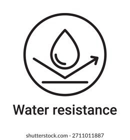 Icono de resistencia al agua. Símbolo de línea de Vector para un Sitio web, tarjeta de producto, presentación y App móvil, embalaje o instrucción. Signo de esquema editable