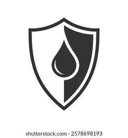 Water resistance symbol. Drop of water on the shield. Waterproof sign isolated on white background. Vector illustration