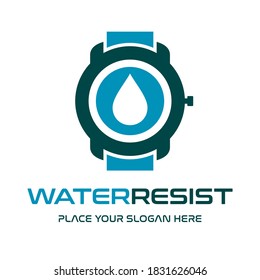 Plantilla para el logotipo del vector de la resistencia al agua. Este diseño utiliza un símbolo de tiempo. Adecuado para el reloj.