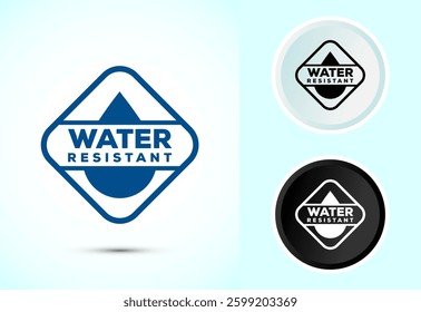 Water resistant icon design illustration, Waterproof sign, liquid proof protection. Color black and white