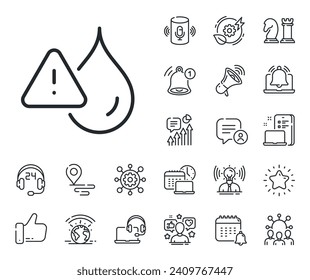 Water resistant sign. Place location, technology and smart speaker outline icons. Waterproof line icon. Drop protection symbol. Waterproof line sign. Influencer, brand ambassador icon. Vector