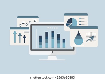 Water Resource Management Data Analysis. data analysis for water resource management. Water management illustration. Water indicators vector. 