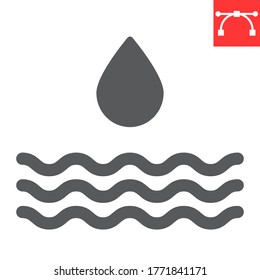 Water resources glyph icon, environment and ecology, water drop sign vector graphics, editable stroke solid con, eps 10