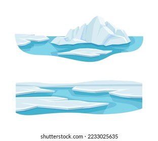Water Resources with Ice Solid Plate and Frozen Glacier Vector Set