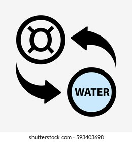 Water resourses transfer. Currency convert icon. Isolated on white background. Flat vector illustration
