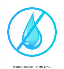 Water restrictions icon. No water. Crossed out water drop. Vector illustration