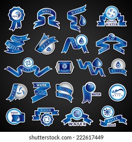 Water Ribbons And Labels Set - Isolated On Black Background - Vector Illustration, Graphic Design Editable For Your Design 