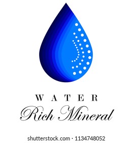 Water rich mineral – logotype company concept with  paper cut water drop and white beautiful pattern.