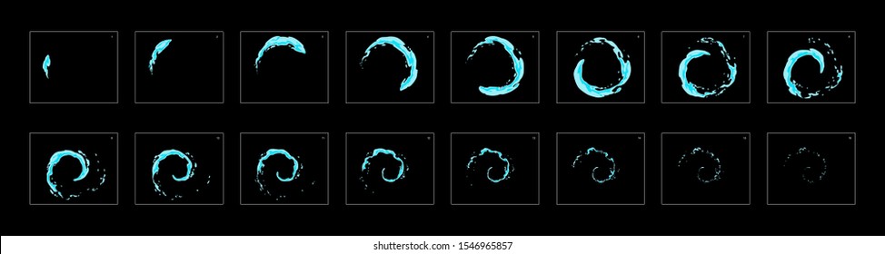 water ring loop effect sprite sheet or animation frames. frame by frame classic animation for cartoon, mobile games, motion graphic or animation.