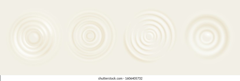 Water Ripple. 3D Wave Effect With Concentric Circles On White Background, Milk Drop Splash Effect. Vector Illustrations Water Abstract Waves Surface Circles On Light