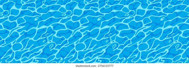 Water Ripple Blue Seamless Pattern. Abstract Pool Surface Background. Vector Sea Waves Texture.