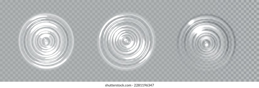 Water ripple circle waves. Realistic splash concentric rings on liquid surface from falling drop isolated on transparent background. Vector circle ripple top view