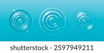 Water ripple circles top view - round aqua blue concentric ripples on calm liquid surface. Tranquil abstract background, clean minimal geometric pattern for relaxing nature inspired graphic design.