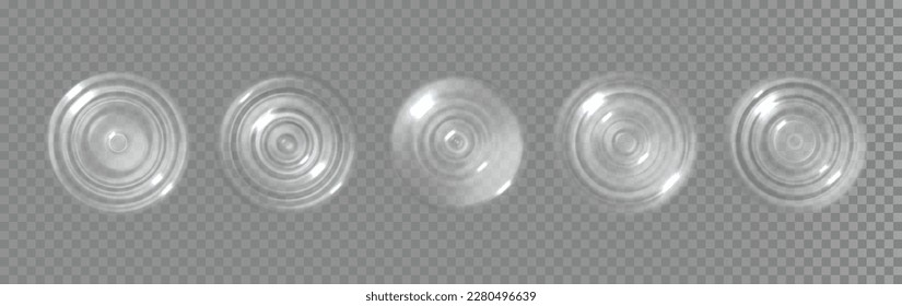 Water ripple effect. Realistic splash surfac, drop, sound wave splash effects, concentric circles isolated on transparent background. Vector circle texture Liquid