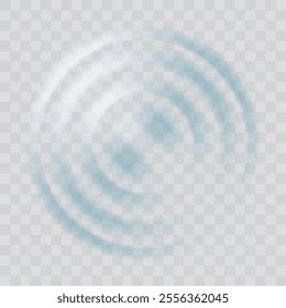 Water ripple effect top view. Realistic caustic drop or sound wave splash effect, concentric circles in puddle. Vector round wave surface on transparent background