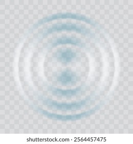 Water ripple effect top view. Realistic caustic drop or sound wave splash effect, concentric circles in puddle. Vector round wave surface on transparent background