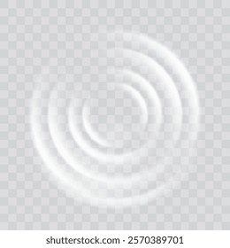 Water ripple effect top view. Realistic caustic drop or sound wave splash effect, concentric circles in puddle. Vector round wave surface on transparent background