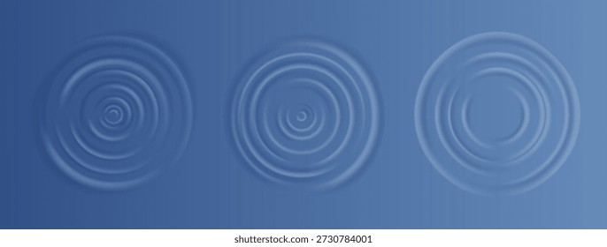 Conjunto de visualização superior do efeito ondulação de água. Efeitos realistas de gotas cáusticas ou ondas sonoras, círculos concêntricos na poça. O vetor define superfícies de onda redondas no plano de fundo transparente