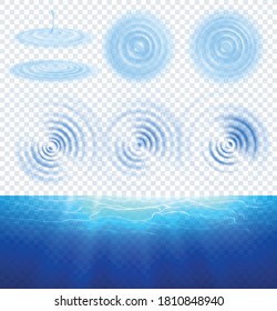 Water ripple effects realistic icon set top view and sideways with transparent background