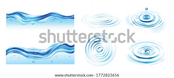 Water ripple realistic set with water drops\
isolated vector\
illustration
