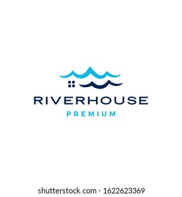 Water Ripple Sea Wave River House Logo Vector Icon Illustration