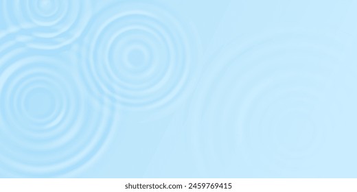 Water ripple surface. Radial waves from summer or spring rain drops on water, top view background. Circles and rings on quiet pond. Abstract nature vector texture. Wet puddle with circular splashes