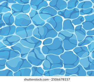 Water ripple surface with reflections seamless pattern, water texture top view. Beach, ocean clean and deep water. Turquoise ripples background