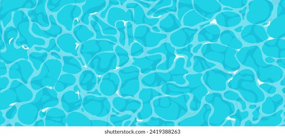 Water ripple surface with sunlight reflections in cartoon style, game texture top view. Beach, ocean clean and deep water.