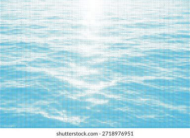 Superficie ondulada de agua vista desde arriba con reflejos de luz solar en estilo semitono punteado. Mínimo fondo de Vector de un color que representa el océano limpio y la textura de la playa de vacaciones de verano.