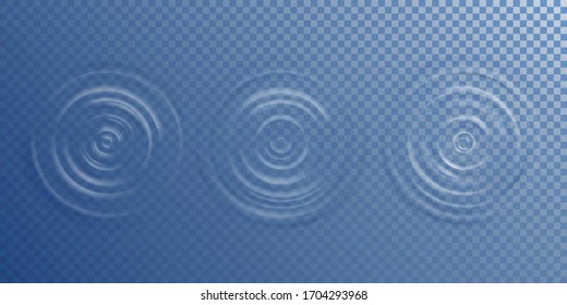 Water ripple top view. Circle water surface from fall drop, soun wave splash. 3d realistic vector illustration.