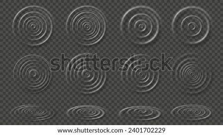 Water ripples. Transparent ripple waves, raindrop circles overlays isolated effect vector illustration set of ripple wave transparent purity collection