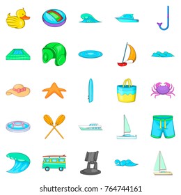 Water safety icons set. Cartoon set of 25 water safety vector icons for web isolated on white background