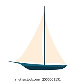 Water sailboat. Ship boat side view isolated on white background. Old ship with sail, for ocean water. Isolated transport icon