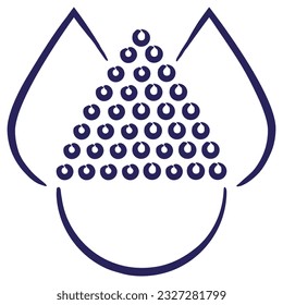 Salinidad del agua. Pictograma de contorno de gota líquida con puntos redondos dentro en la mitad. Icono azul vectorial lineal dibujado con un pincel, aislado en fondo transparente