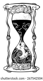 Water sandglass. Black and white hand-drawn illustration.