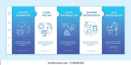 Water saving advice onboarding vector template. Saving money on resources sustainable consumption. Responsive mobile website with icons. Webpage walkthrough step screens. RGB color concept